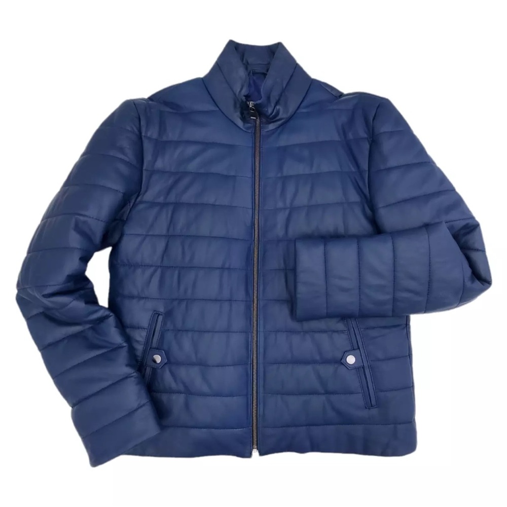 Giorgio Di Mare Men's Size L Leather Jacket Blue Full Zip Yachting, New